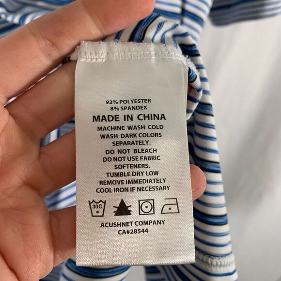 FootJoy Golf Polo Shirt Men's Large White Blue Striped Short Sleeve 1/4 Button - Picture 5 of 7